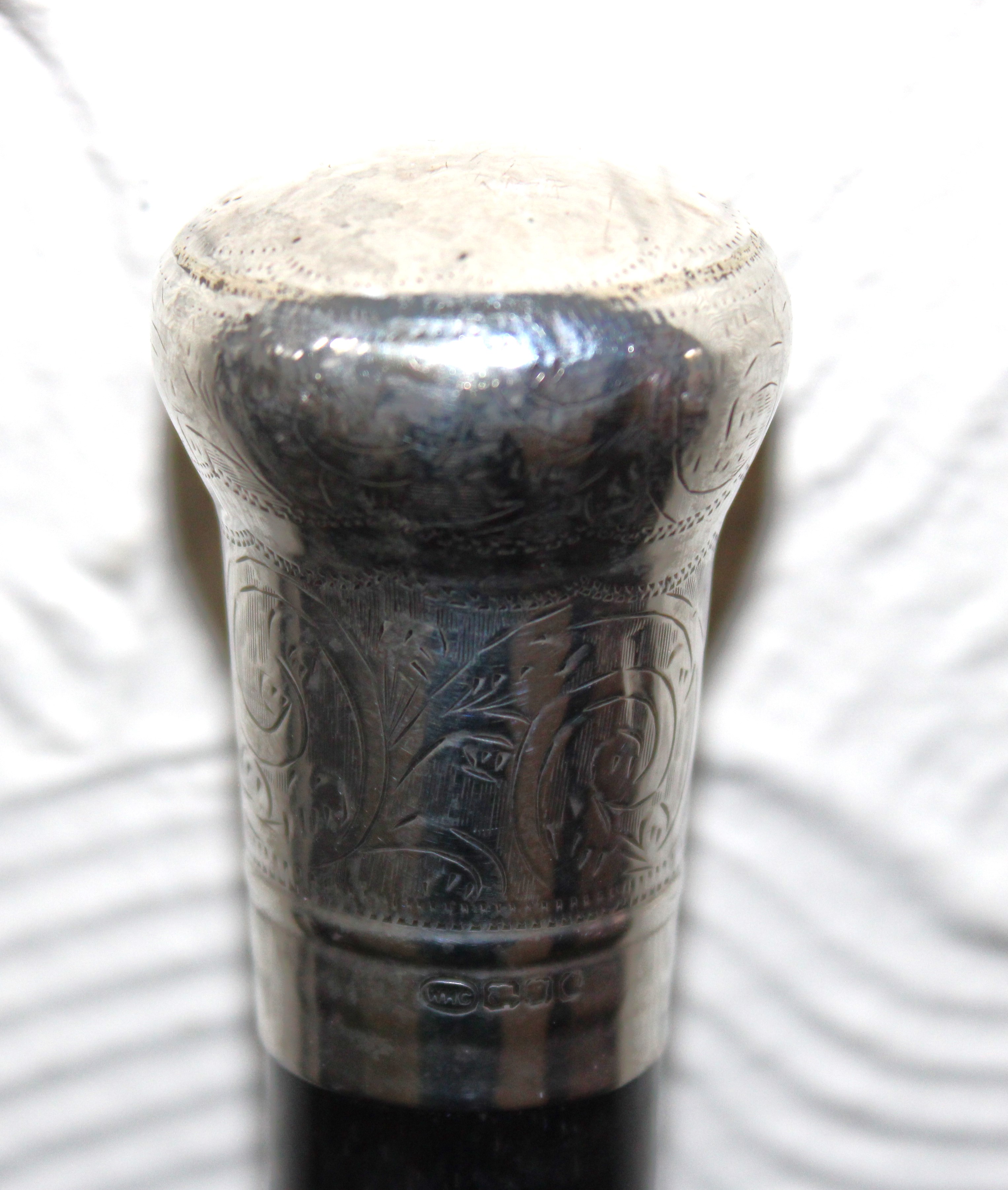 A Sterling Silver Topped Ebony Walking Stick/Cane.  The Sterling Silver Top has the makers marks " - Image 3 of 3