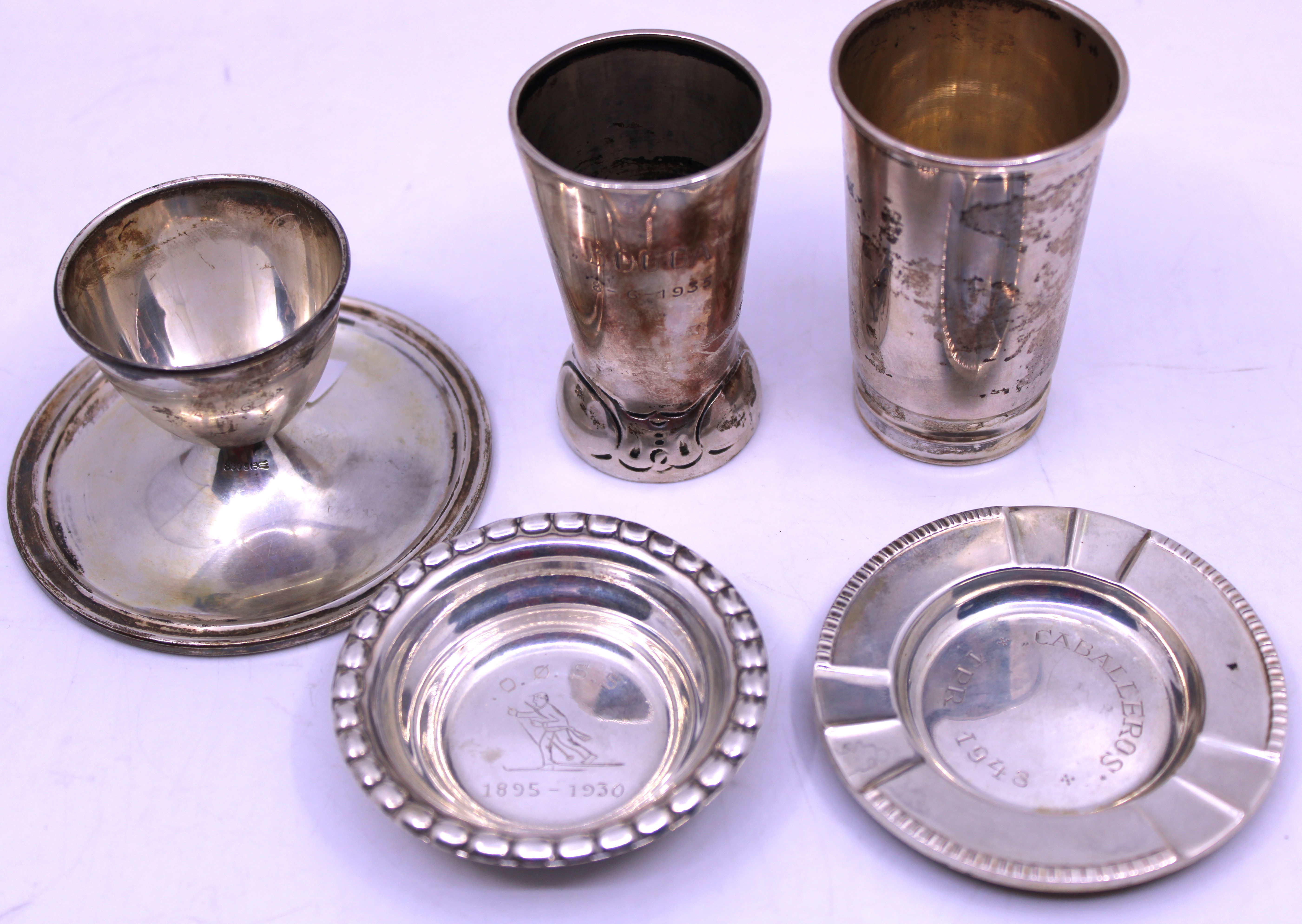 Selection of Norwegian 830 Grade Silver items.  To include a "830" Silver Beaker by Christiana