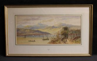 L. Lewis, late 19th, early 20th century, continental lake scene with numerous boats, mountains