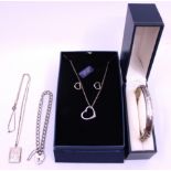 Selection of Sterling Silver Jewellery.  To include a Silver Hinged Bangle with Safety Chain. It has