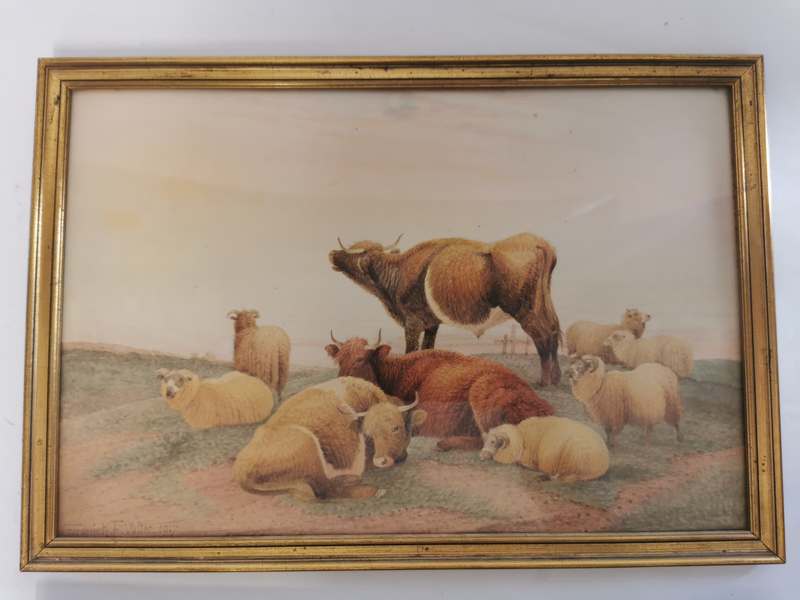 A pair of watercolours by Frederick E Valter, 1917. Depicting cattle and sheep in a field. Each - Image 4 of 4