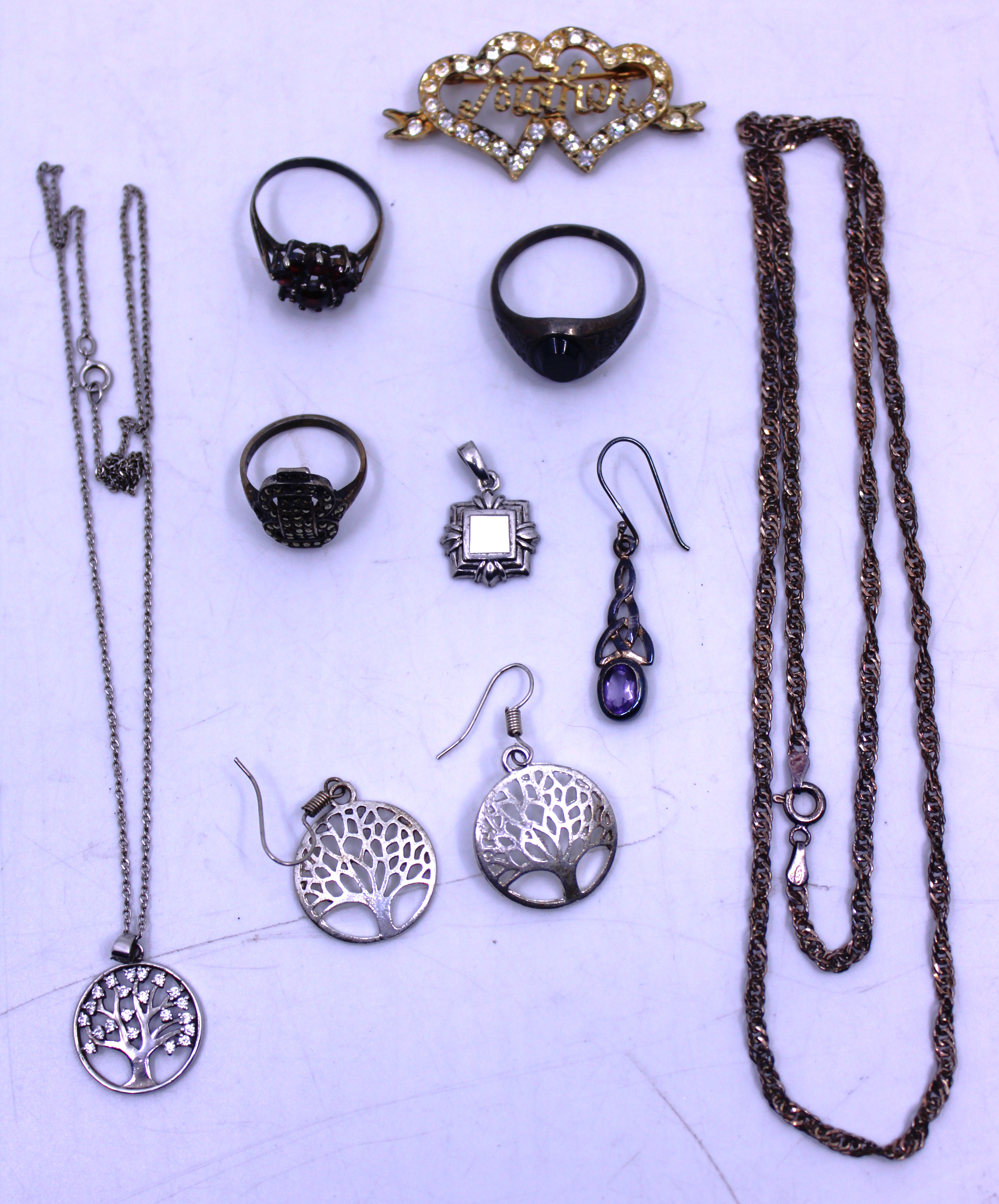 Selection of Sterling Silver Jewellery.  To include a Silver Cubic Zirconia Tree of Life Pendant
