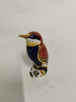 A Royal Crown Derby bone china Bee Eater Bird paperweight with gold stopper. (1)