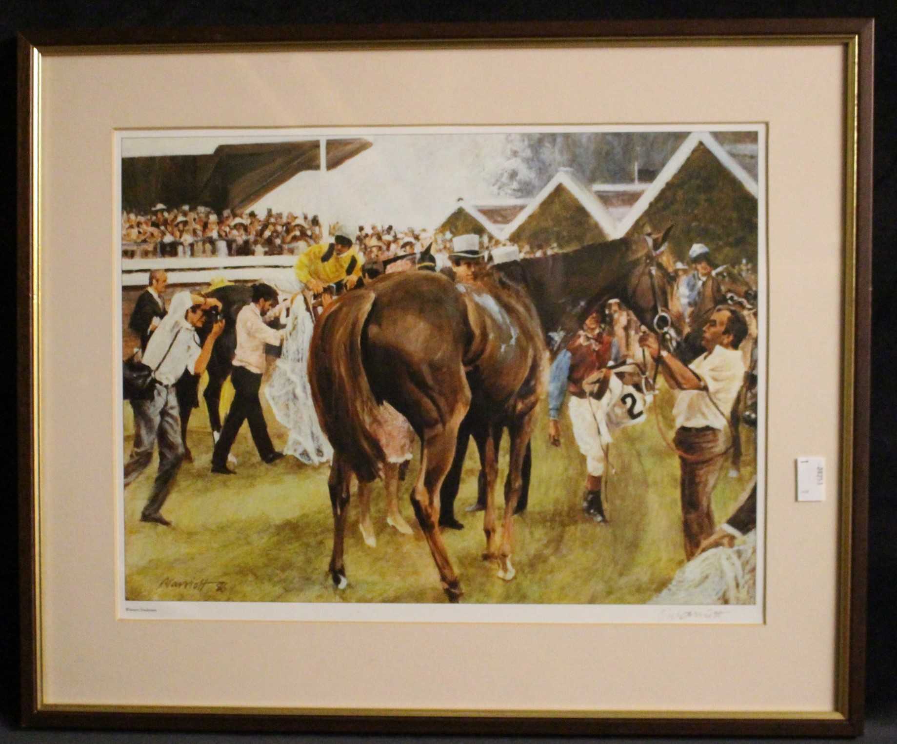 A set of six horse racing prints after Marriott "The Paddock", "Running Down", "The Gallops", "The