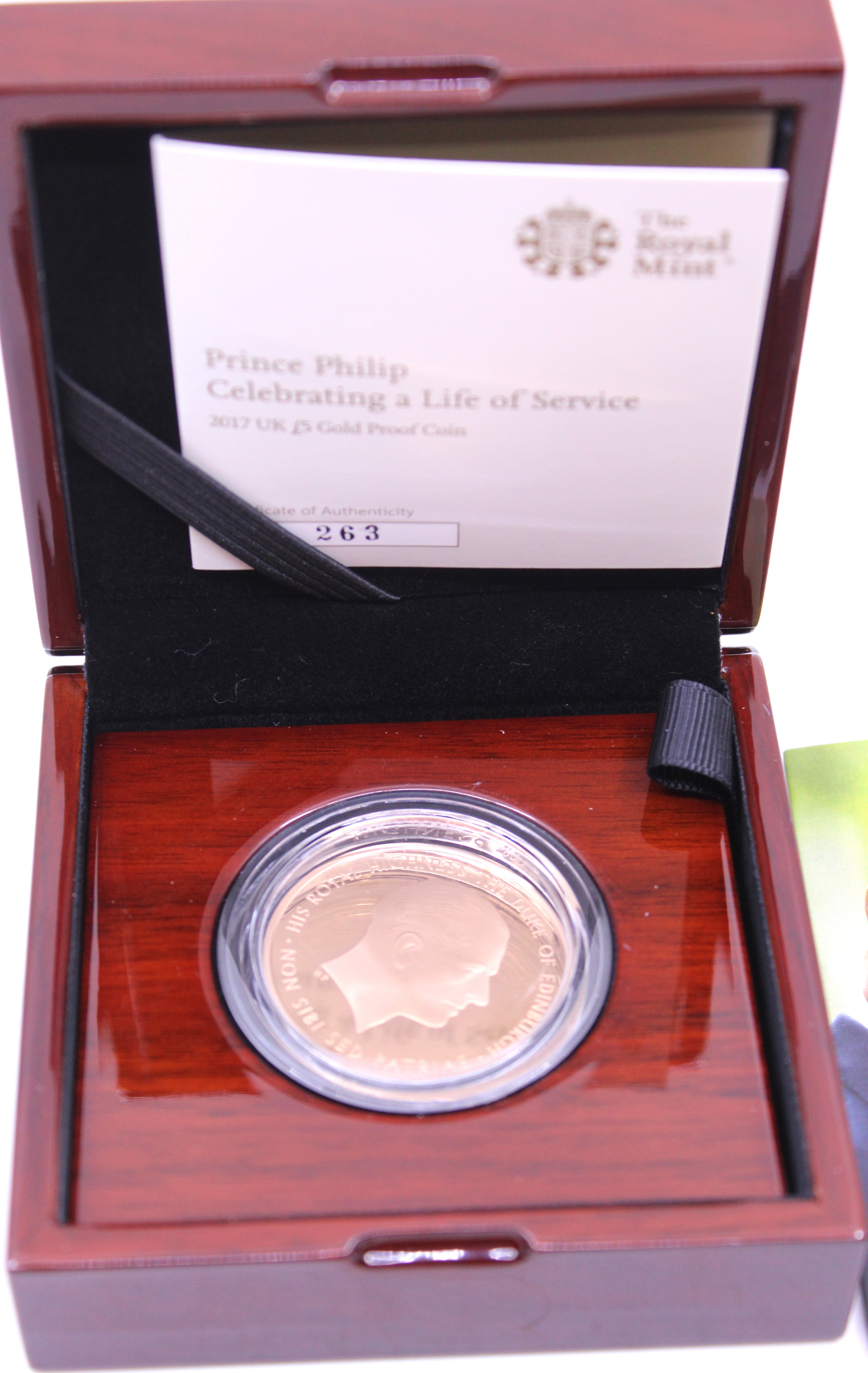 The Royal Mint Prince Philip Celebrating a Life of Service 2017 UK £5 Gold Proof Coin. Boxed with