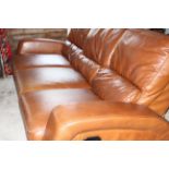 3 seater Tan leather retro style reclining sofa (outer 2 seats recline) small signs of normal use