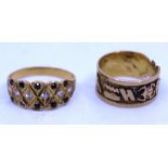 Two Unmarked Yellow Metal rings.  To include a unmarked yellow metal ring with Egyptian symbols