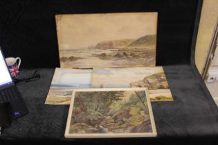 Arthur Dean Three late 19th /early 20th century coastal scenes, signed, watercolours, 30cm x 53cm,