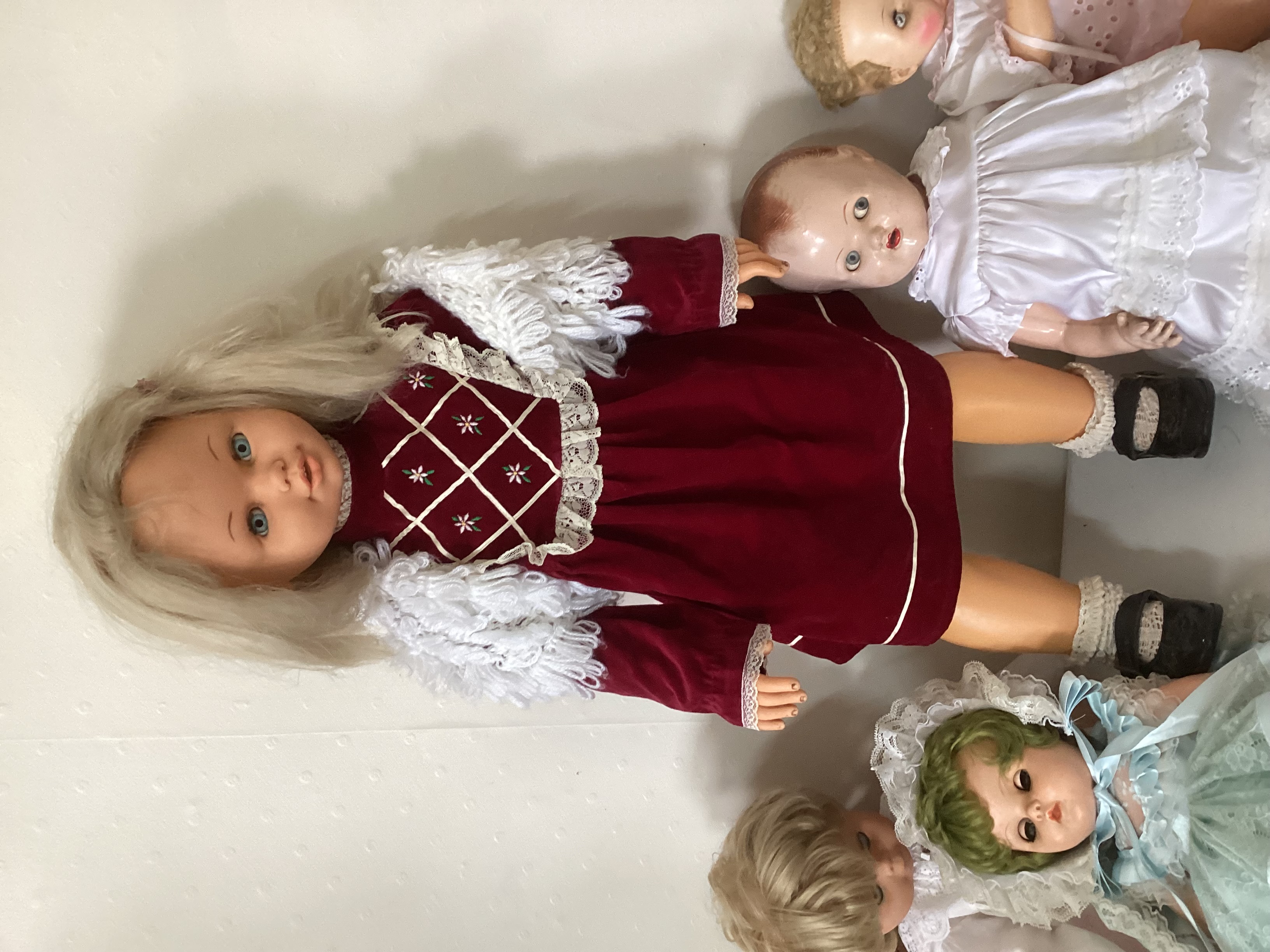 Vintage Hard  vinyl child sized Mannequin doll over 3feet tall and a group of mid Century flirty - Image 6 of 6