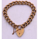 Chunky 9ct Yellow Gold Bracelet with Padlock and Safety Chain.  The links of the bracelet are