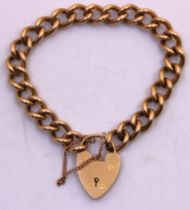 Chunky 9ct Yellow Gold Bracelet with Padlock and Safety Chain.  The links of the bracelet are