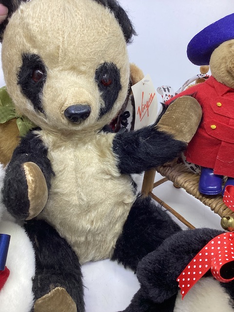Vintage Teddy bears, to include a well-loved Chiltern 1950 (no label) 12” panda in mohair with - Image 6 of 16