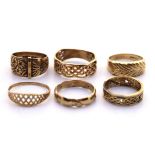 Selection of Six 9ct Gold Dress Rings.  To include two 9ct Gold Celtic Design Rings. Rings Sizes