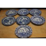 A pair of early 19th century Wedgwood "Chinese vase/blue bamboo" transfer printed plates, a matching