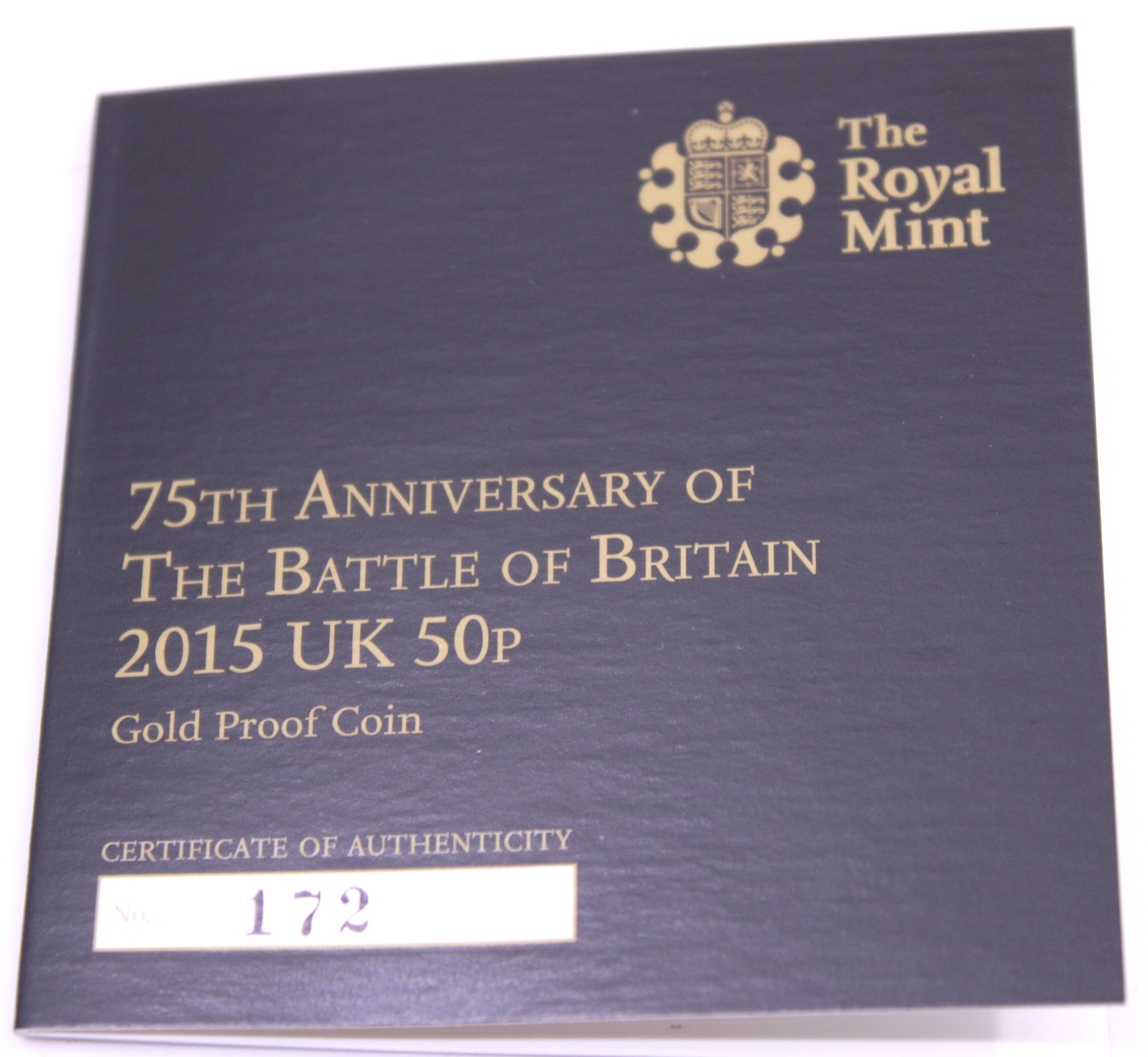 The Royal Mint 75th Anniversary of the Battle of Britain 2015 UK 50p Gold Proof Coin. Boxed with - Image 3 of 3