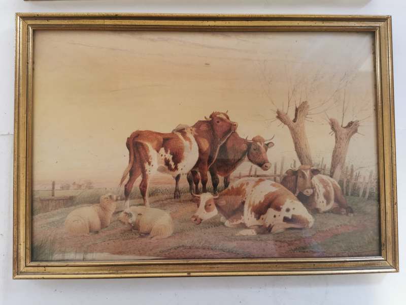 A pair of watercolours by Frederick E Valter, 1917. Depicting cattle and sheep in a field. Each - Image 3 of 4