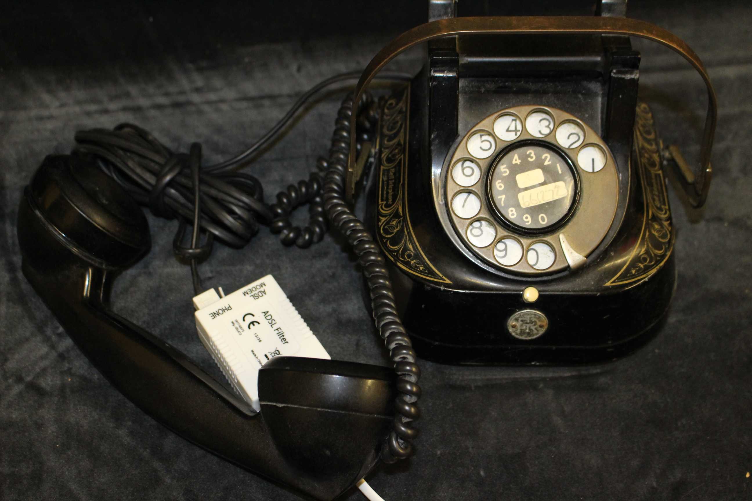 FTR Telephone complete with brass carry handle, looks as though has been converted for modern - Image 4 of 4