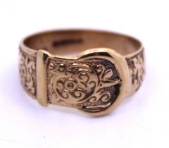 9ct Yellow Gold Buckle Ring.  Ring Size N 1/2 centre.  Total weight is approx. 3 grams.
