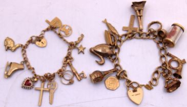 Two 9ct Yellow Gold Charm Bracelets.  To include a 9ct Yellow Gold Bracelet with Eleven 9ct