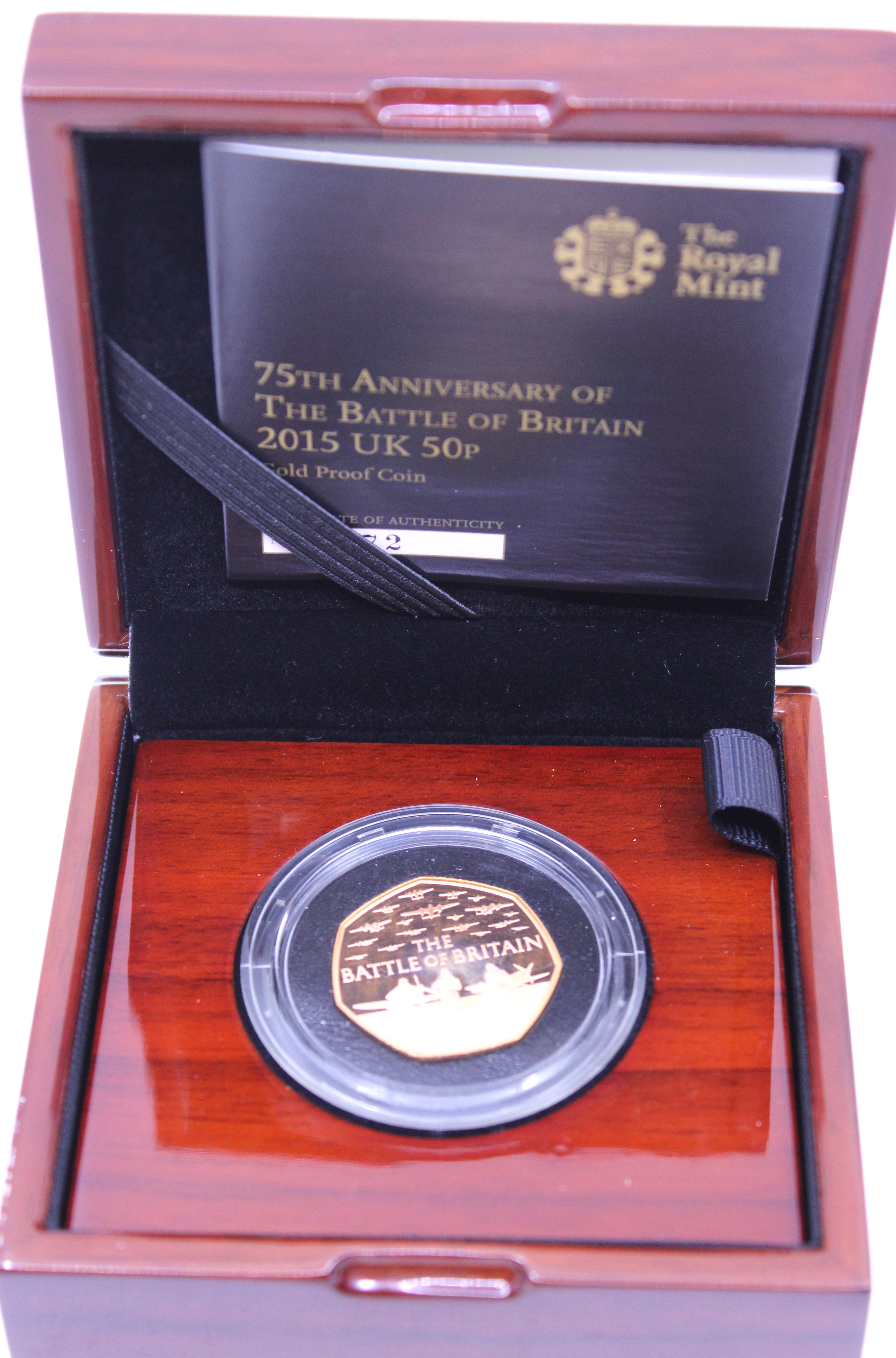 The Royal Mint 75th Anniversary of the Battle of Britain 2015 UK 50p Gold Proof Coin. Boxed with