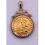 1982 Half Sovereign & Mount Pendant.  The pendant bale is hallmarked "375" for 9ct Gold.  The