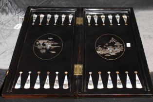 Rare Early 20th Century Vietnamese Black Lacquer, Mother of Pearl and Abalone Shell Games Board.  To