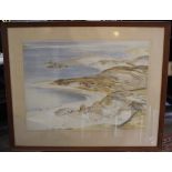 E Bouverie-Hayton (1900-1988) Coastal scene with bathers , signed, watercolour, 36cm x 49cm