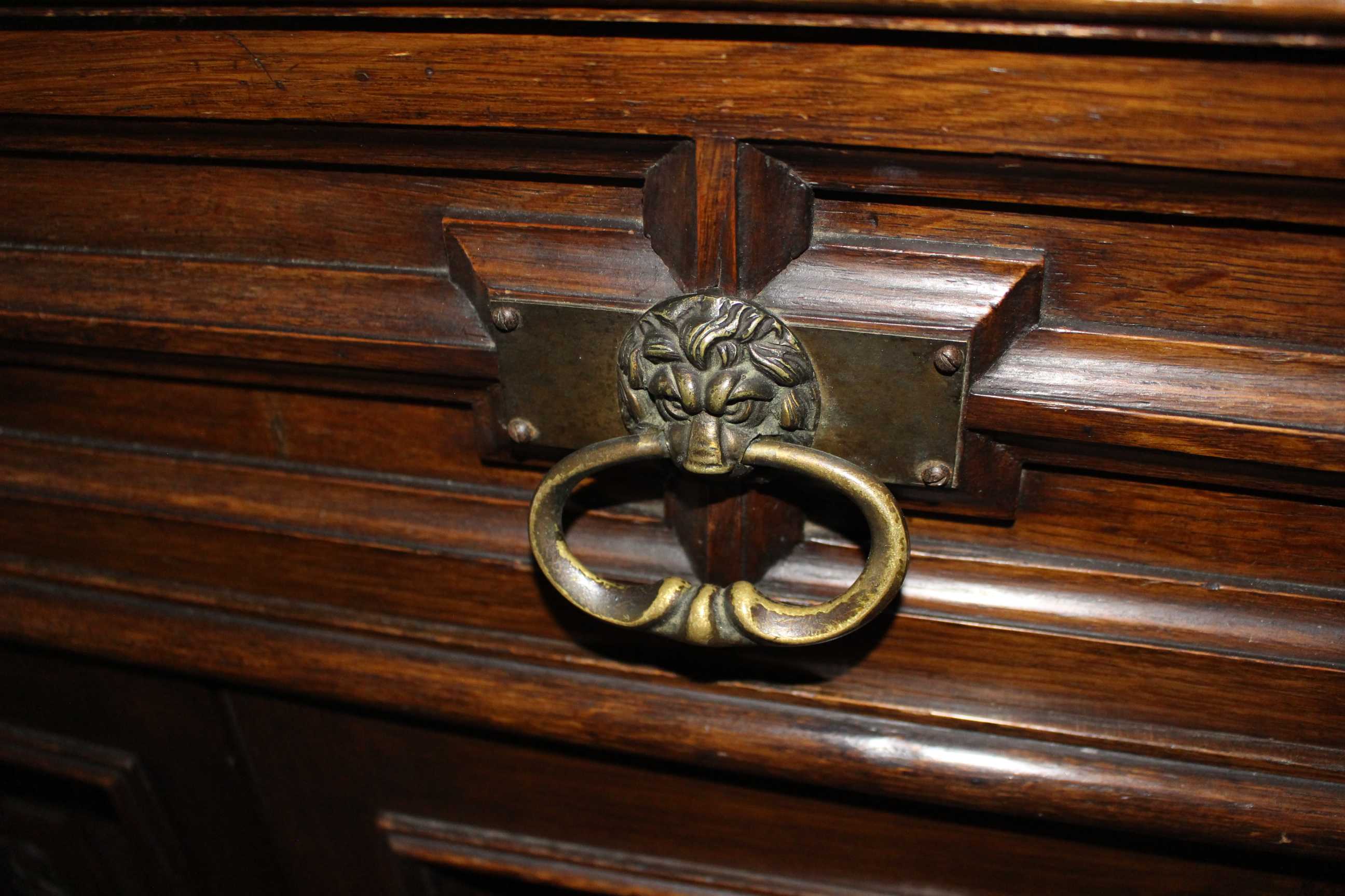 A very large victorian dresser having a raised panel back with the letters J & S carved scroll and - Image 5 of 6