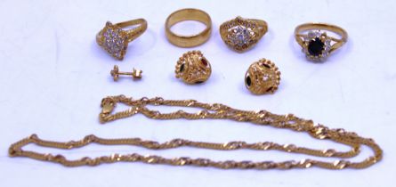 Selection of 22ct Gold and Unmarked Yellow Metal Jewellery. To include a "916" hallmarked Twist