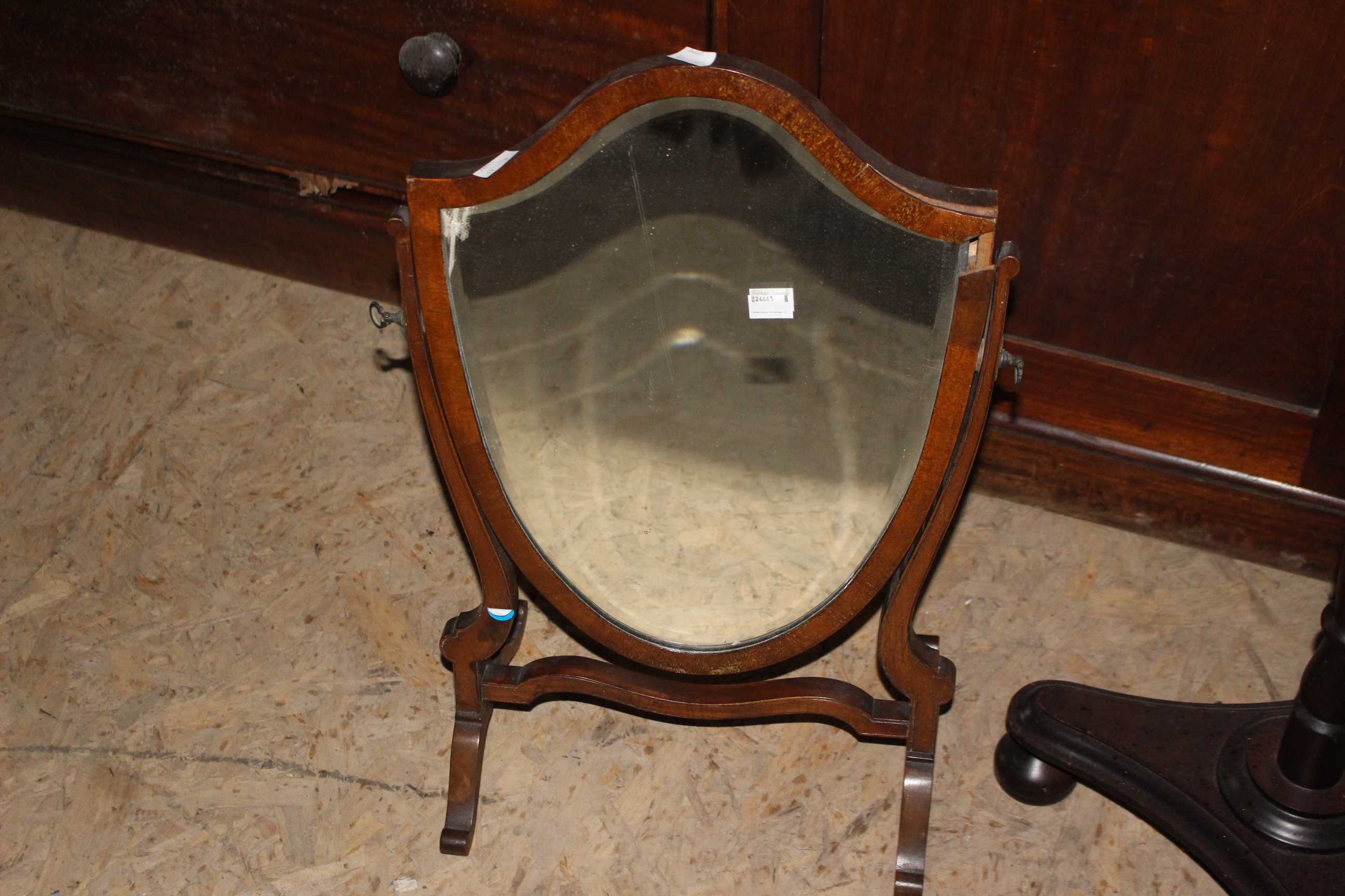 An extending wooden music stand with brass pole, together with a mahogany dressing table mirror - Image 5 of 5