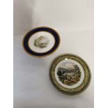 A Pratt ware plate 23cm in diameter together with a hand painted Minton style pedestal dish. (2)