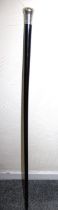 A Sterling Silver Topped Ebony Walking Stick/Cane.  The Sterling Silver Top has the makers marks "