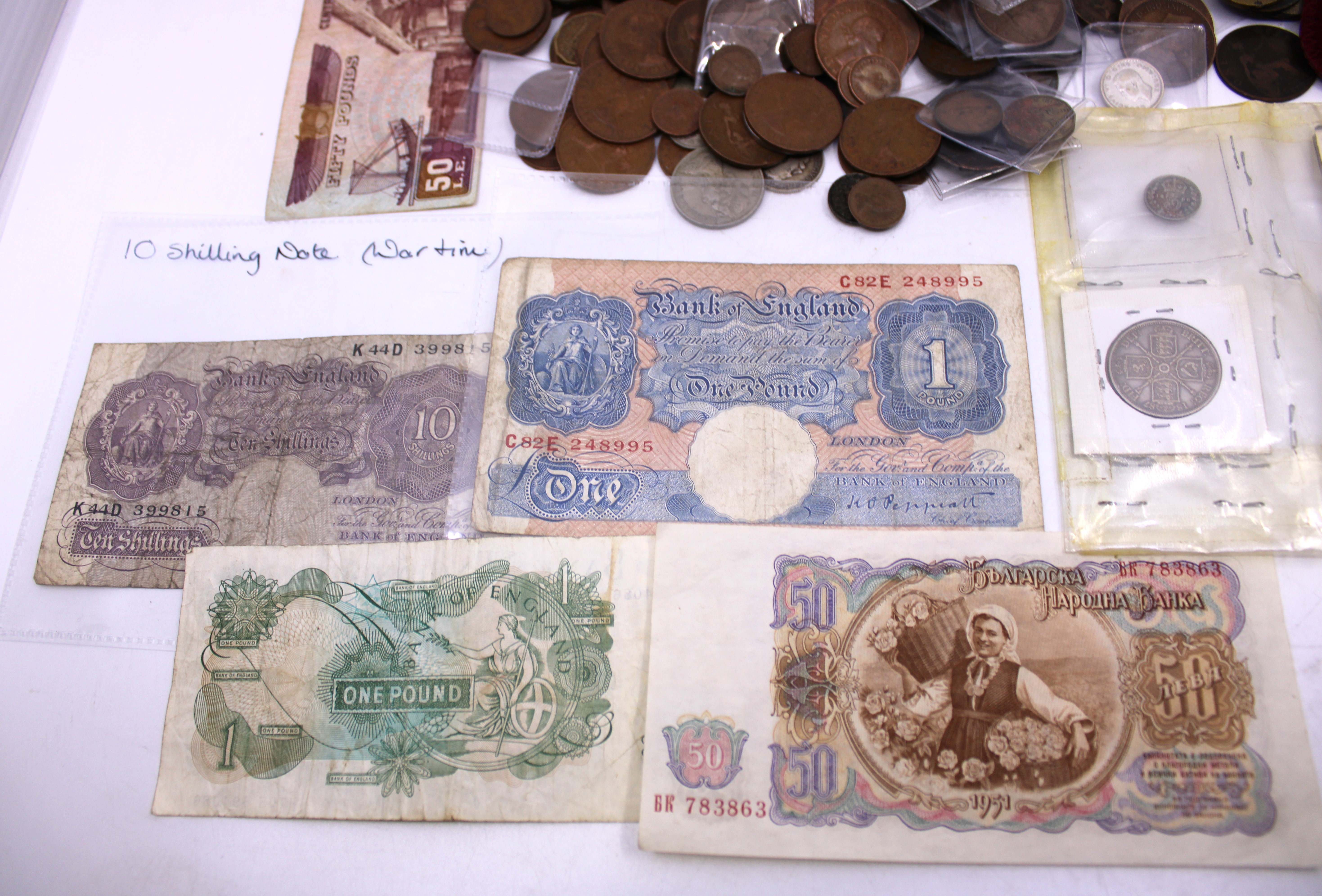 Selection of Silver Coins, other coins and Banknotes. The Silver Coins are to  include a 1891 - Image 3 of 3