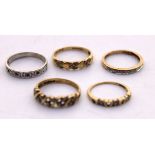 Selection of Five 9ct Gold Diamond Ilusion Set Dress Rings.  To include a 9ct White Gold Sapphire