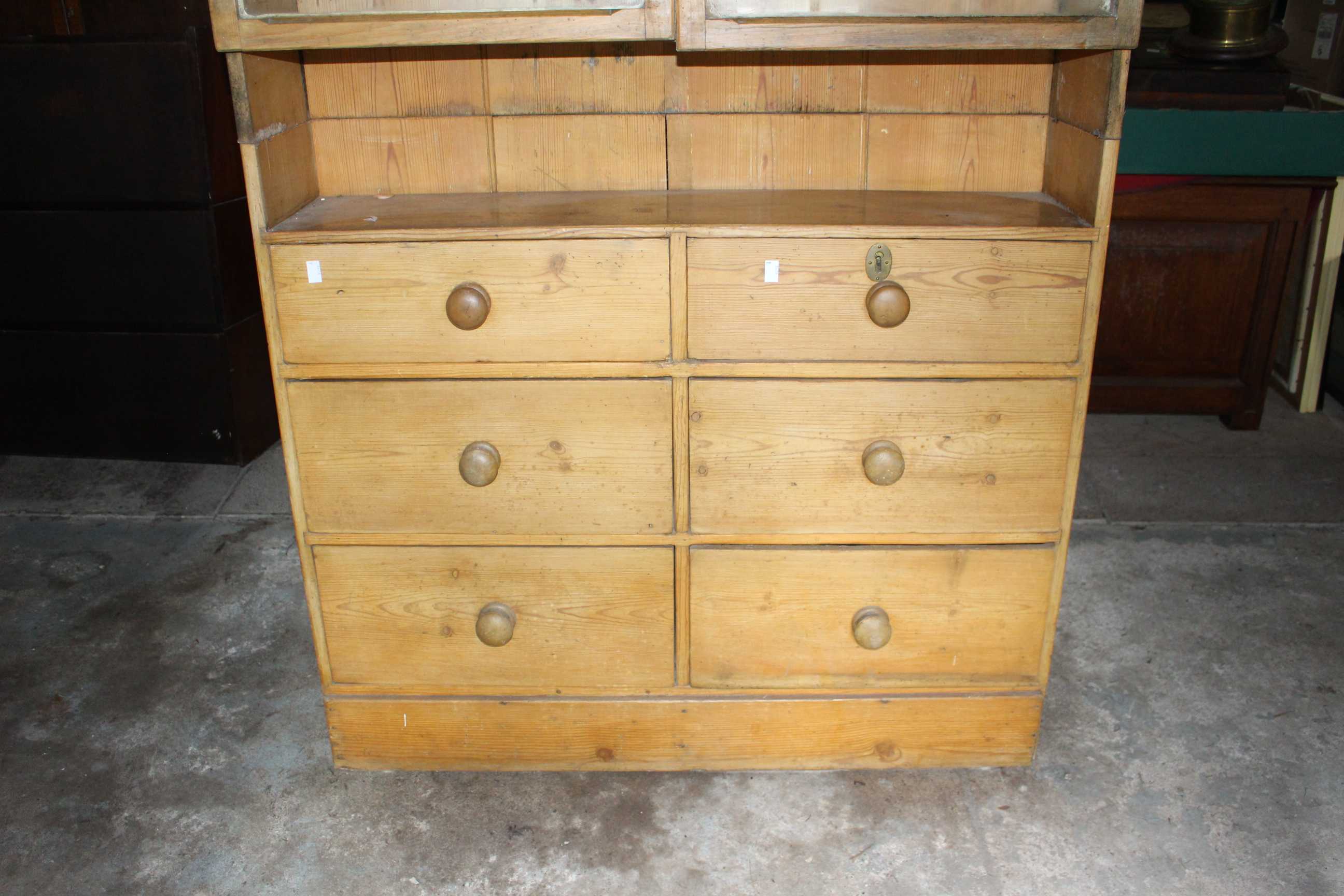 2 piece narrow farmhouse pine kitchen unit/larder glazed top is removable for transportation, some - Image 2 of 7