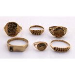 Selection of 9ct Gold Rings.  To include two 9ct Gold Child's rings, St.George ring, a signet ring