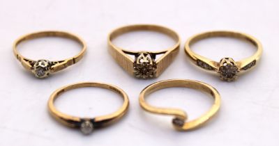 Selection of Five 9ct Gold Ilusion Set Diamond Engagement Rings.  The biggest Diamond size is