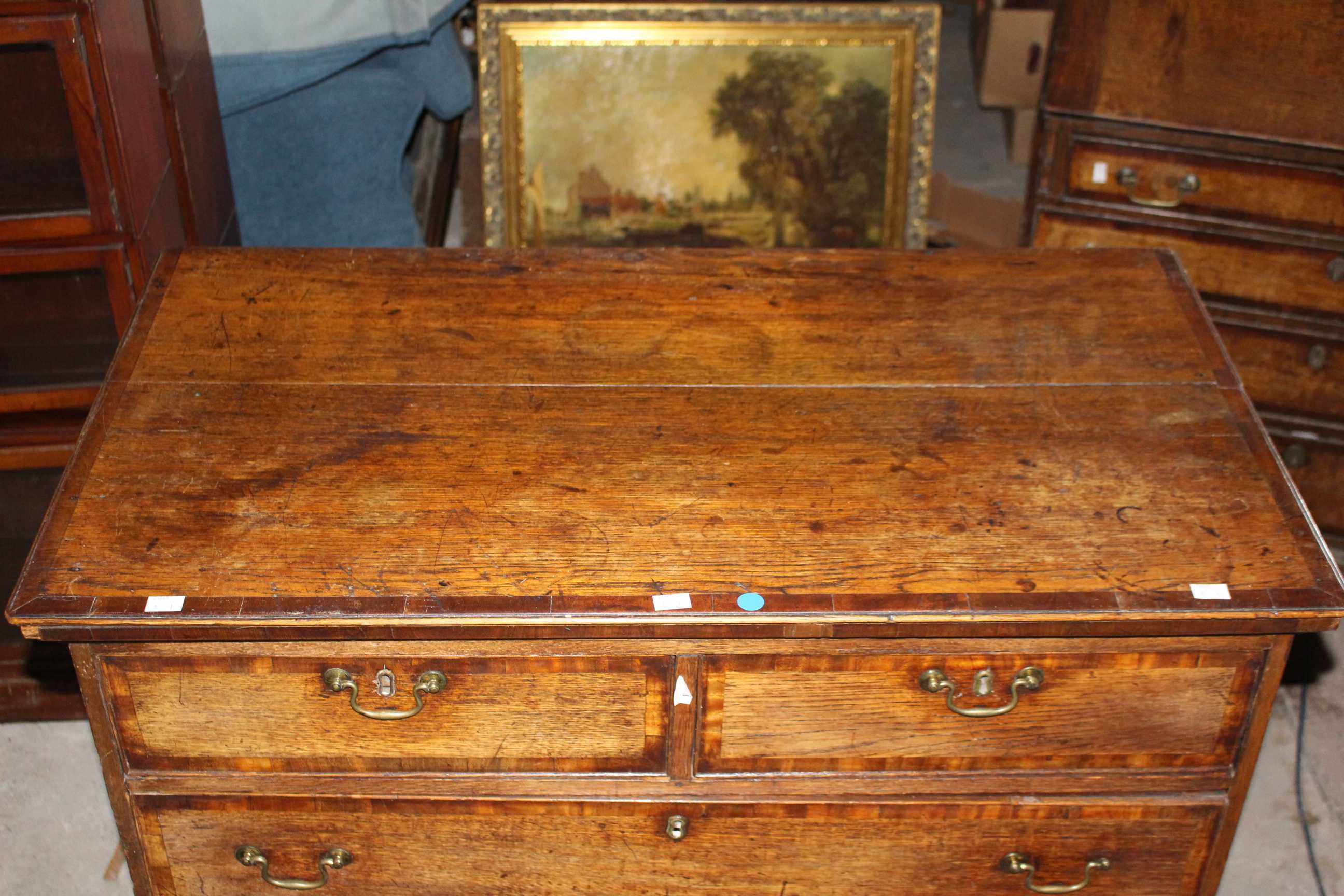 Georgian Oak and inlaid 2 over 3 drawer chest raised on bracket feet. 98cm wide. (1) - Image 2 of 3