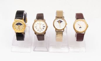 Selection of four quartz watches.  To include three Moon Phase quartz watches. One of them is a gold