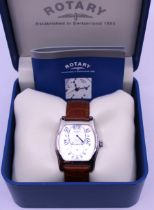 Gents Rotary Elite 17 Jewels Watch with Original Brown Leather Crocodile Skin Effect Strap. Comes