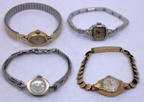 Selection of four Ladies Vintage Gold Watches.  To include a 9ct Aristo watch with 9ct Gold watch