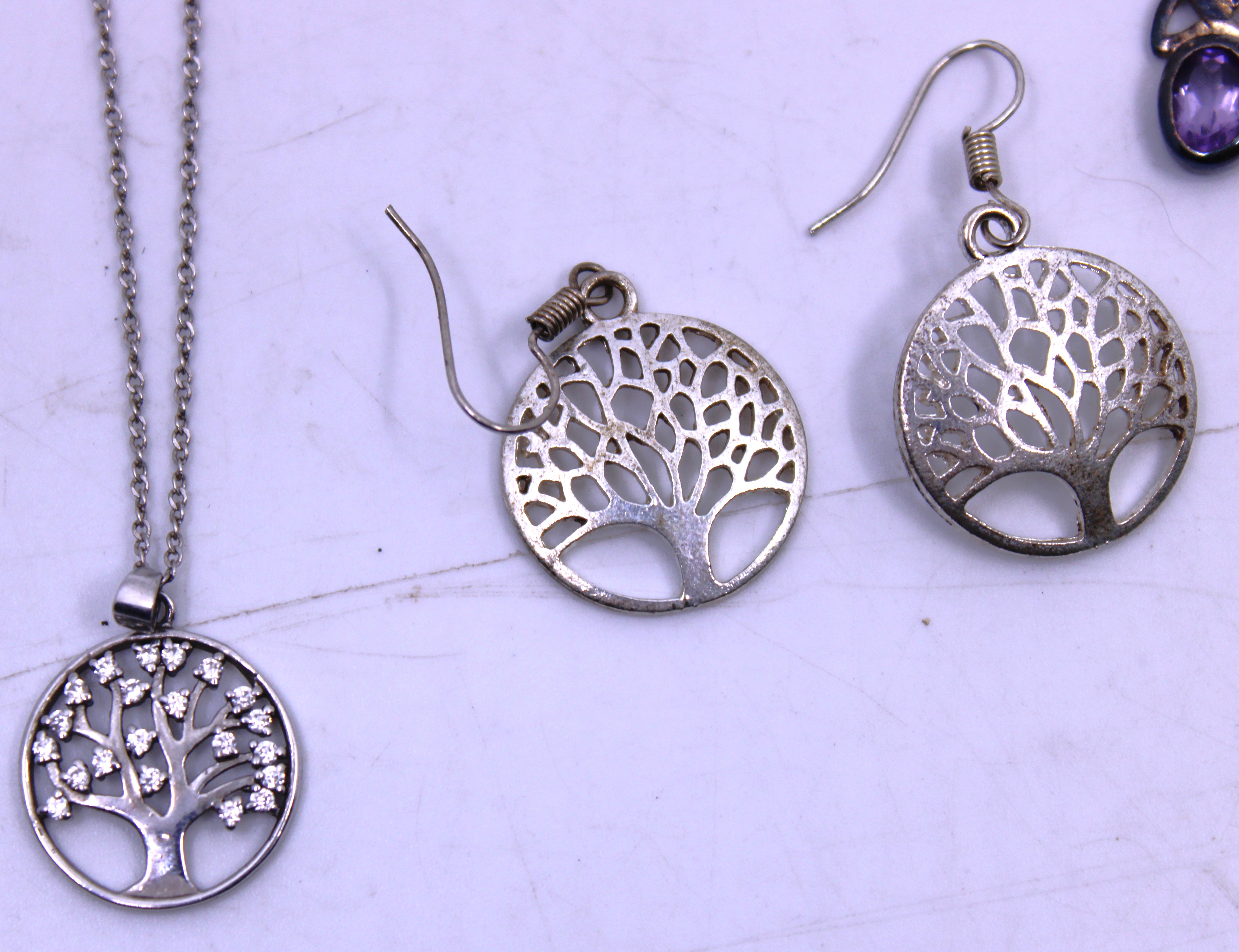 Selection of Sterling Silver Jewellery.  To include a Silver Cubic Zirconia Tree of Life Pendant - Image 2 of 5