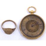 18ct Gold Ladies Pocket/Fob Mechanical Watch and 9ct Yellow Gold Signet ring. Bent shank.  The