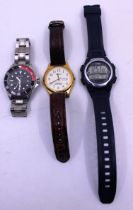Selection of three watches.  To include a Casio W-756 watch with built-in referee timers (twin