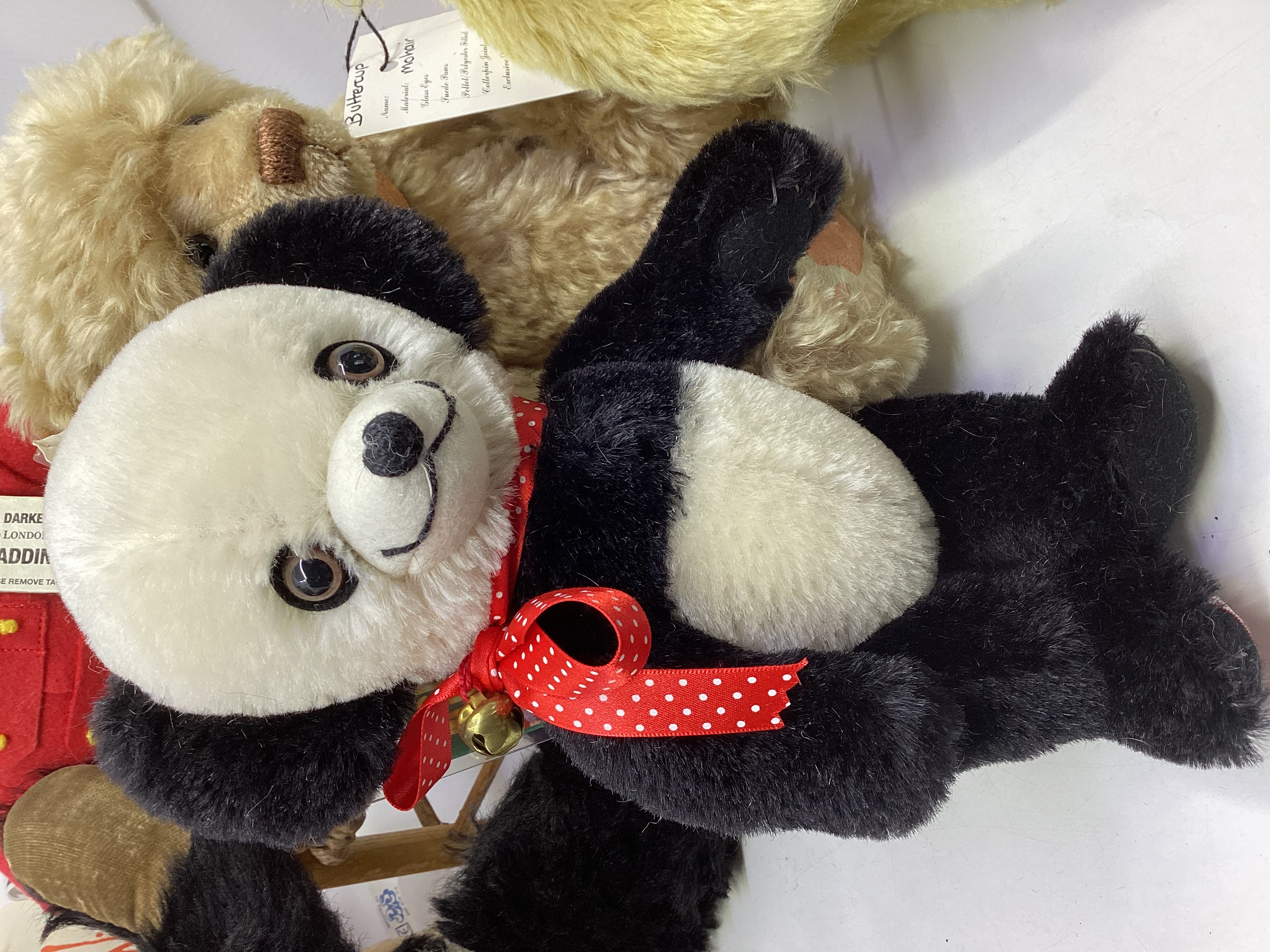 Vintage Teddy bears, to include a well-loved Chiltern 1950 (no label) 12” panda in mohair with - Image 10 of 16