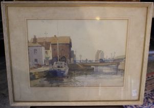 C W Farley Gloucester Docks, signed, watercolour, 25cm x 35cm