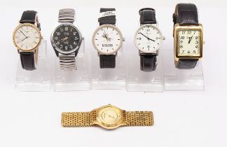 Selection of six watches.  To include Limit Rectangular face quartz watch, a Pulsar quartz watch,
