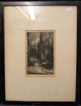 H Macbeth-Raeburn "Cathedral at night", etching, 21.5cm x 13.5cm, an etching of an old lady and