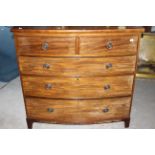 A Victorian mahogany and inlaid bow fronted 2 over 3 chest of drawers. 100cm wide. (1)