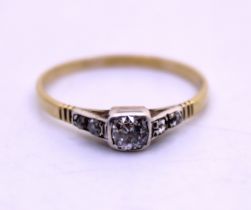 Unmarked Yellow Metal Approx. 0.20ct Old European Cut Diamond Ring with Old European Cut Diamond
